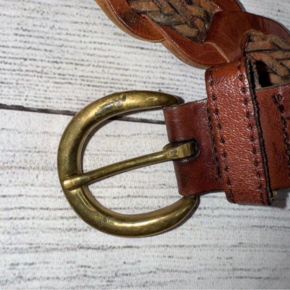 AMIEE LYNN Vintage Women's Brown Leather Braided Belt Goldtone Buckle Size Small - Picture 3 of 4